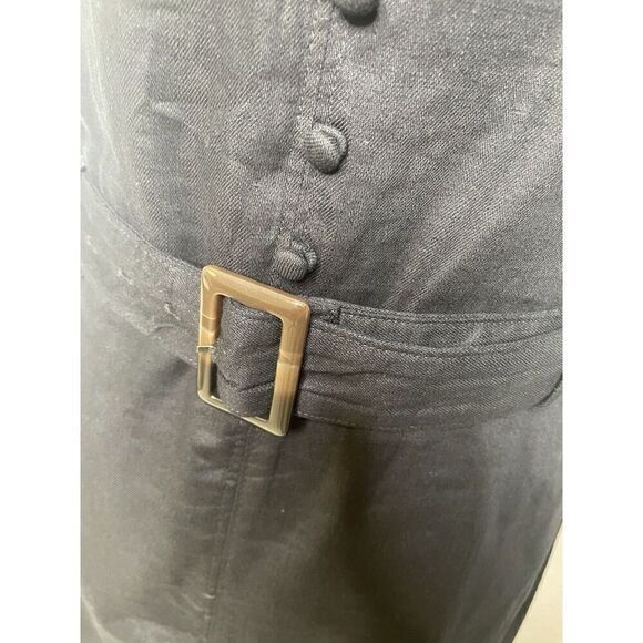 Banana Republic Size 6 Dress Black Linen Blend Cotton Spandex Midi Fit Belted - Picture 3 of 10